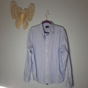 UNTUCKit Men's Sky Blue And White Striped Dress Shirt